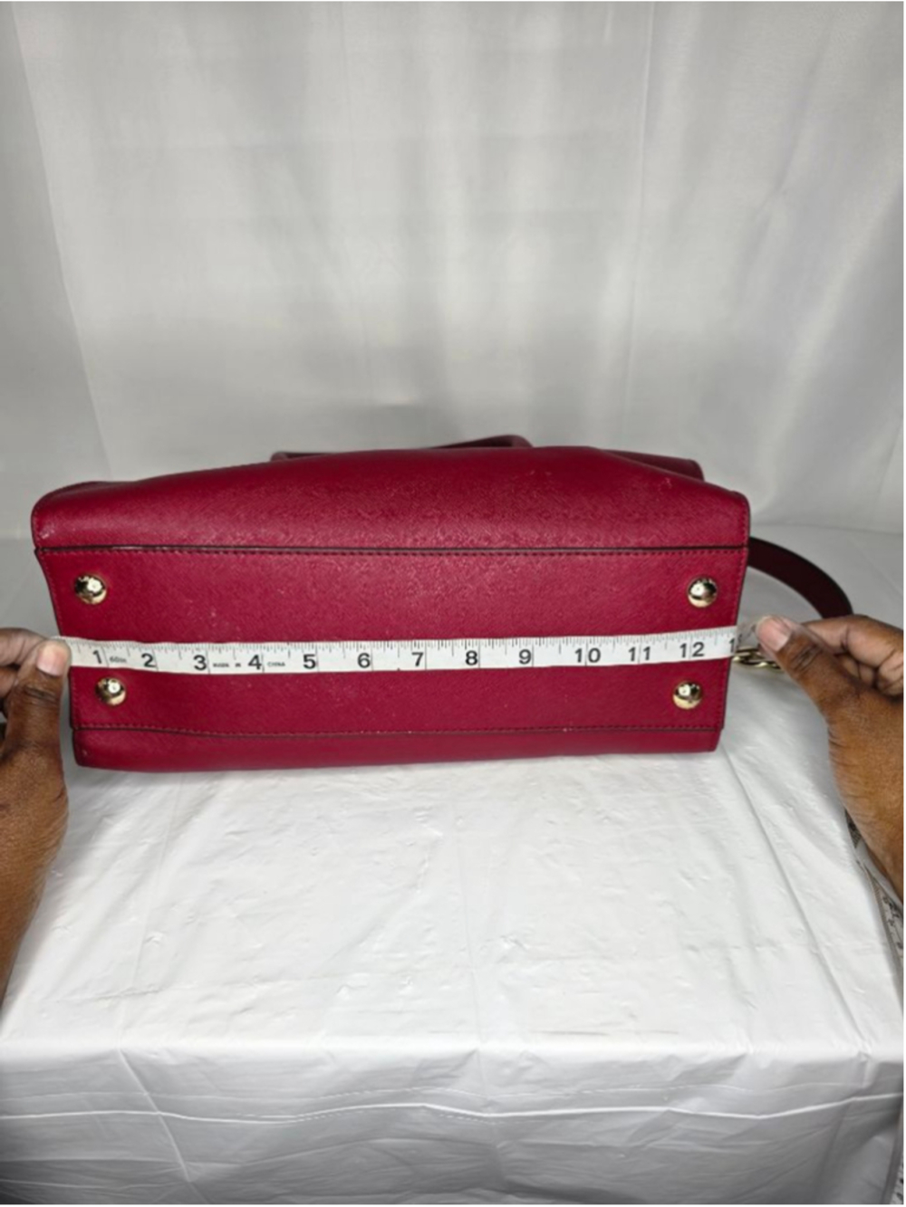 Michael Kors Red Saffiano Leather Satchel Crossbody Bag Gold Lock Charm - Picture 11 of 13